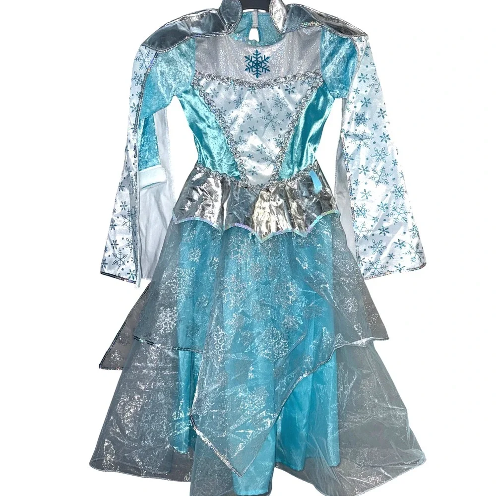 Disney Frozen Elsa Costume Sz 5-6 Velvet Dress Cape Halloween Dress Up Snowflake